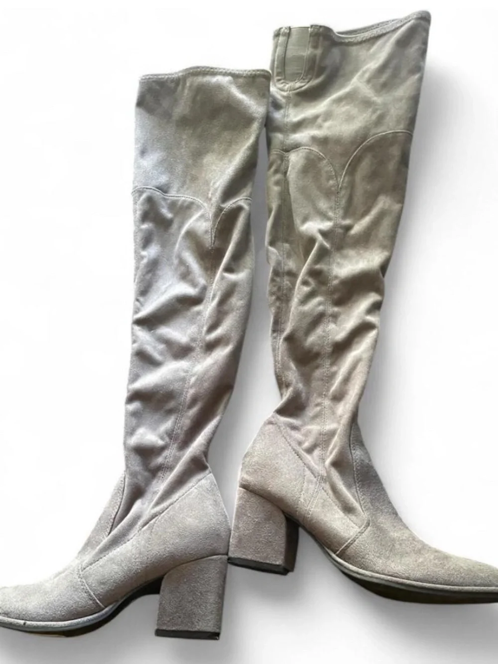 Marc Fisher Over-the-Knee Suede Block Heel Boots - Light Gray